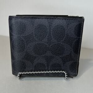 Coach Signature Compact Wallet in Charcoal Black
